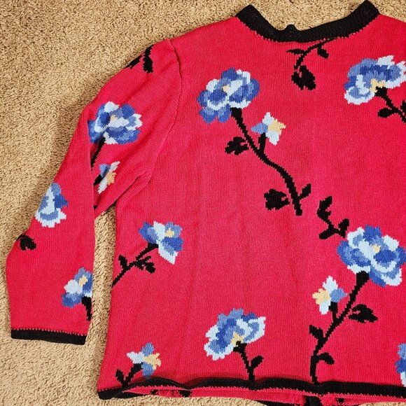 Coldwater Creek Cardigan Sweater Womens 3X Red Floral Frog Closures 90s Y2K - Picture 10 of 11
